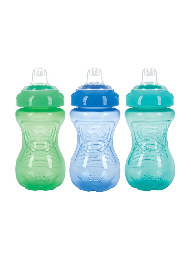Nuby 3 Pack No Spill Toddler Sippy Cups - Toddler Cups Spill Proof with Easy and Firm Grip - Blue, Aqua, Green - Image 1