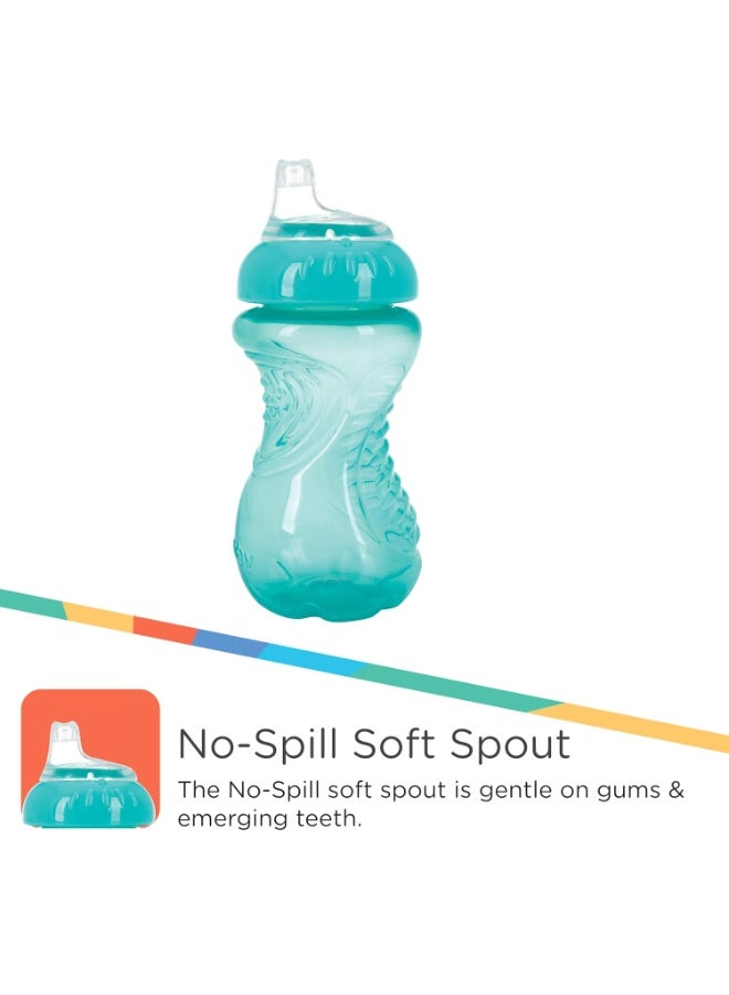 Nuby 3 Pack No Spill Toddler Sippy Cups - Toddler Cups Spill Proof with Easy and Firm Grip - Blue, Aqua, Green - Image 2