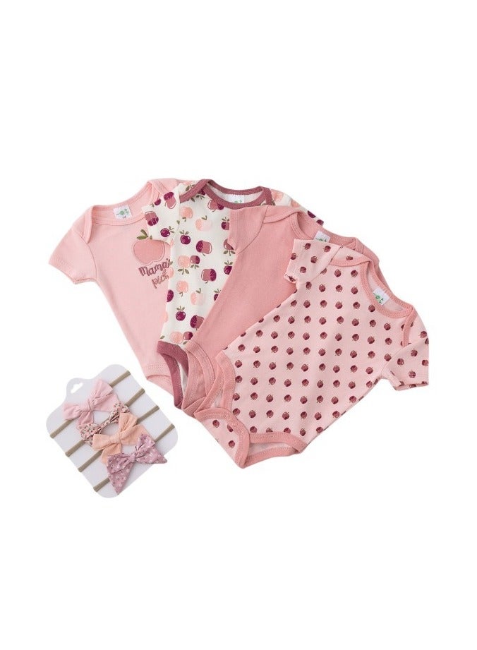 Bambimici Bambimici Apple Print Babysuit 4-Piece Set with Headbands - Pink  - Image 2