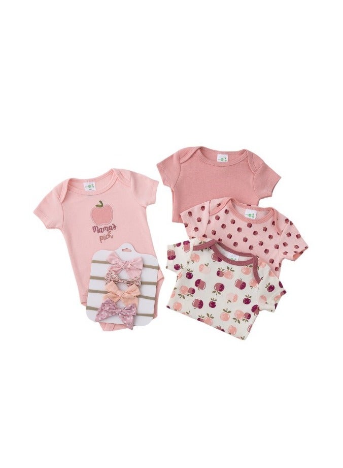 Bambimici Bambimici Apple Print Babysuit 4-Piece Set with Headbands - Pink  - Image 3