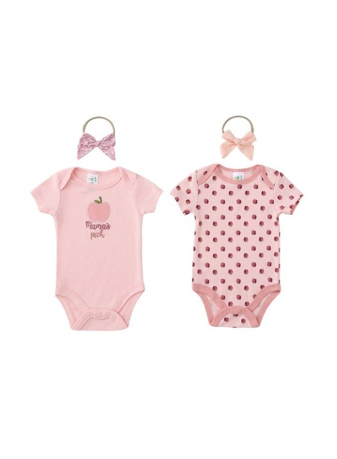 Bambimici Bambimici Apple Print Babysuit 4-Piece Set with Headbands - Pink  - Image 5