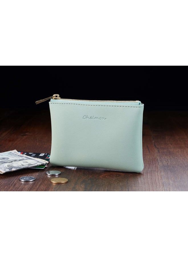 Chelmon Vegan Leather Coin Purse Pouch Change Purse With Zipper For Men Women (Green Light) - Image 5