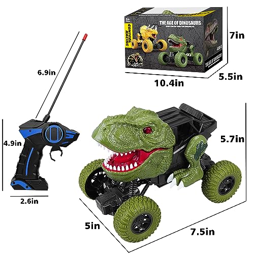 YEZI Remote Control Dinosaur Car for Kids Boys, 2.4Ghz All Terrain Remote Control Dinosaur Truck with Light, Rechargeable 4WD Off Road RC Car Toys for Kids 3 4 5 6 7 8-12 Year Old Boys Girls Birthday Gift - Image 3