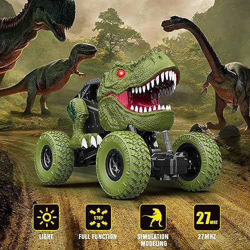 YEZI Remote Control Dinosaur Car for Kids Boys, 2.4Ghz All Terrain Remote Control Dinosaur Truck with Light, Rechargeable 4WD Off Road RC Car Toys for Kids 3 4 5 6 7 8-12 Year Old Boys Girls Birthday Gift - Image 2