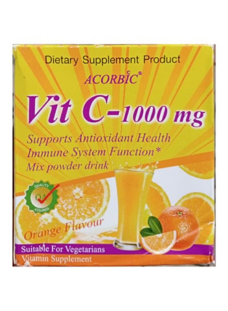 مشروب مسحوق فيتامين سي 1000 ملغ - لبشرة متألقة ودعم المناعة | أكياس حمض الأسكوربيك بنكهة البرتقال، مناسب للنباتيين (10 أكياس)