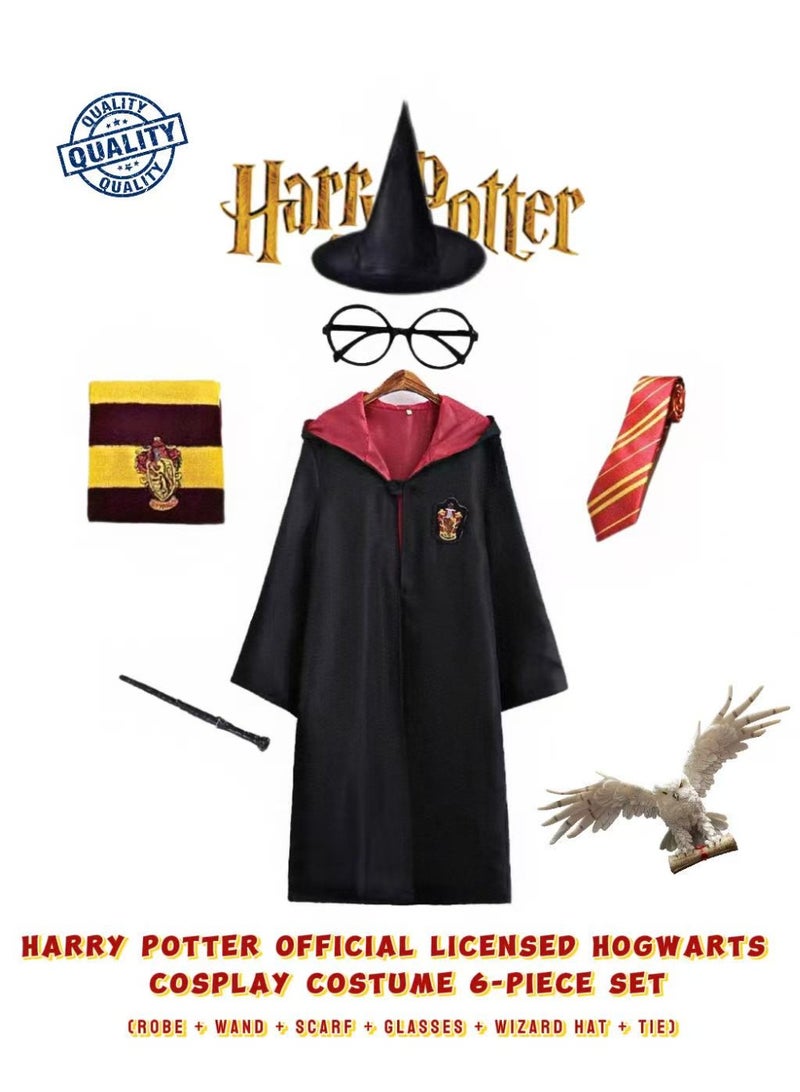 Official Harry Potter Licensed Hogwarts Cosplay Costume Set (Robe + Wand + Scarf + Glasses + Wizard Hat + Tie) | Unisex Wizard Role-Playing Costume for Children and Adults, Suitable for Halloween and Themed Parties — Fits Height 145cm - Image 1