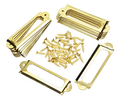 ONLYKXY 20Pcs Antique Brass Metal Drawer Door Lab Tag Label Pull Frame Handle File Name Card Holder for Furniture Cabinet Hardware Box Case Bin 17x60mm Gold