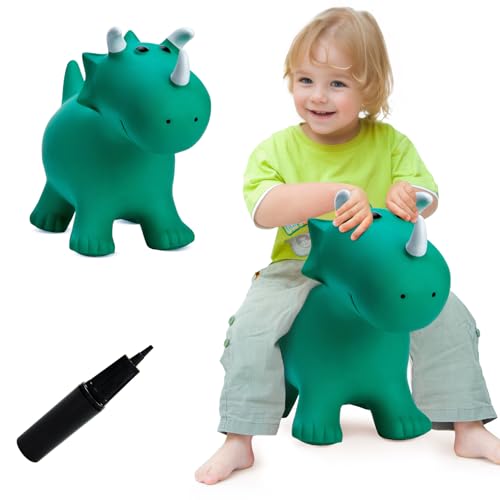 VangeBow Dinosaur Bouncy Animal for Toddlers 3 Ride On Dinosaur Hopper Toys for 3 Year Old Girl Boy Kid First Birthday Gift Outdoor Indoor Triceratops Hopping Horse Bouncer Pump Included - Image 1