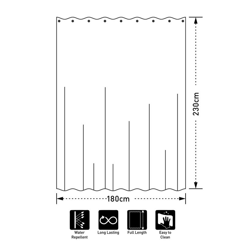 Obsessions ستارة دش مقاومة للماء مخططة من البوليستر مع 12 خطاف 180X230 سم_أبيض - Image 4