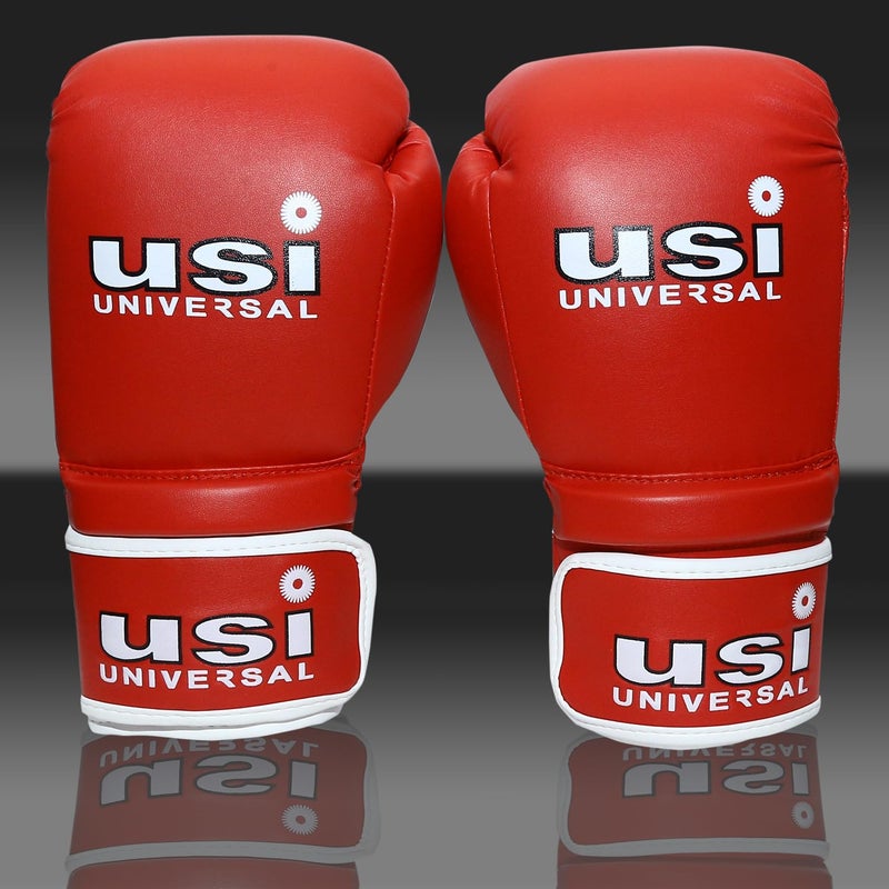 USI UNIVERSAL قفازات ملاكمة 612 ريلانس، قفازات كيس اللكم للملاكمة، كيك بوكسينغ، موياي تاي، MMA، مادة PU متينة، إغلاق معصم بخطاف وحلقة مرنة، حشوة رغوية (الحجم 16 أونصة، أحمر) - Image 4