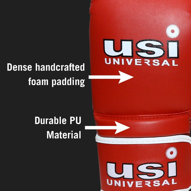 USI UNIVERSAL قفازات ملاكمة 612 ريلانس، قفازات كيس اللكم للملاكمة، كيك بوكسينغ، موياي تاي، MMA، مادة PU متينة، إغلاق معصم بخطاف وحلقة مرنة، حشوة رغوية (الحجم 16 أونصة، أحمر) - Image 2
