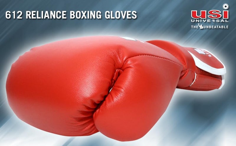 USI UNIVERSAL قفازات ملاكمة 612 ريلانس، قفازات كيس اللكم للملاكمة، كيك بوكسينغ، موياي تاي، MMA، مادة PU متينة، إغلاق معصم بخطاف وحلقة مرنة، حشوة رغوية (الحجم 16 أونصة، أحمر) - Image 5