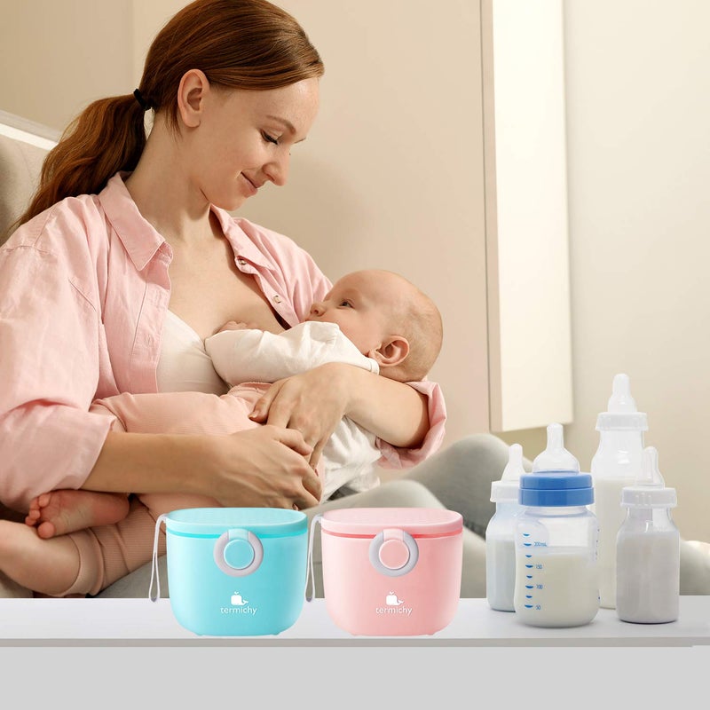 Termichy Baby Formula Dispenser, Portable Milk Powder Dispenser Container with Carry Handle and Scoop for Travel Outdoor Activities with Baby Infant, 8.8OZ, 0.55LB, 250g (Blue-2pack) - Image 2