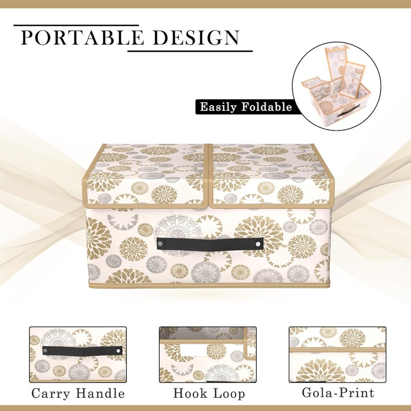 Kuber Industries Pack of 2 Cloth Organizer for Wardrobe Small Foldable Storage Box with Double Lid Drawer Organiser White Navy Blue - Image 4