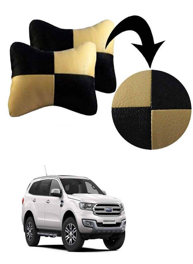 Adroitz Beige Universal Neck Rest Pillow Faux Leather Material in Check Design for All Cars_2370 - Image 1