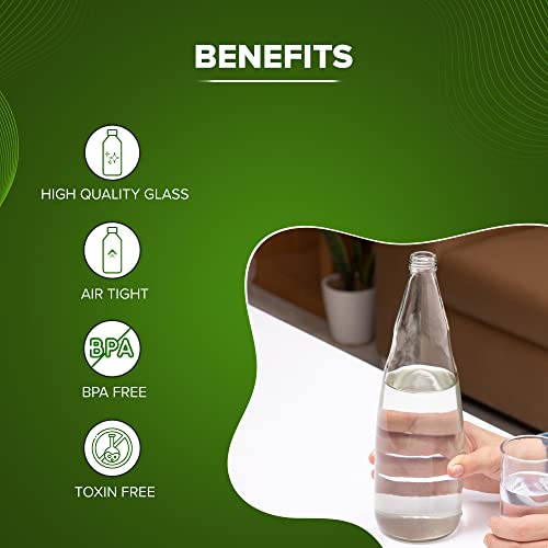 SAND DUNE Set of 1, 1000 ml Each Glass water bottle, with Leak-Proof Airtight Stainless-Steel Lid for Water, Smoothie, Juices - Reusable Travel Glass Drinking Fridge Bottles - Image 3