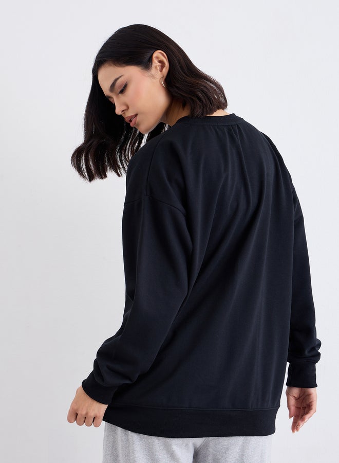 Styli Longline Black Oversized Sweatshirt - Image 4