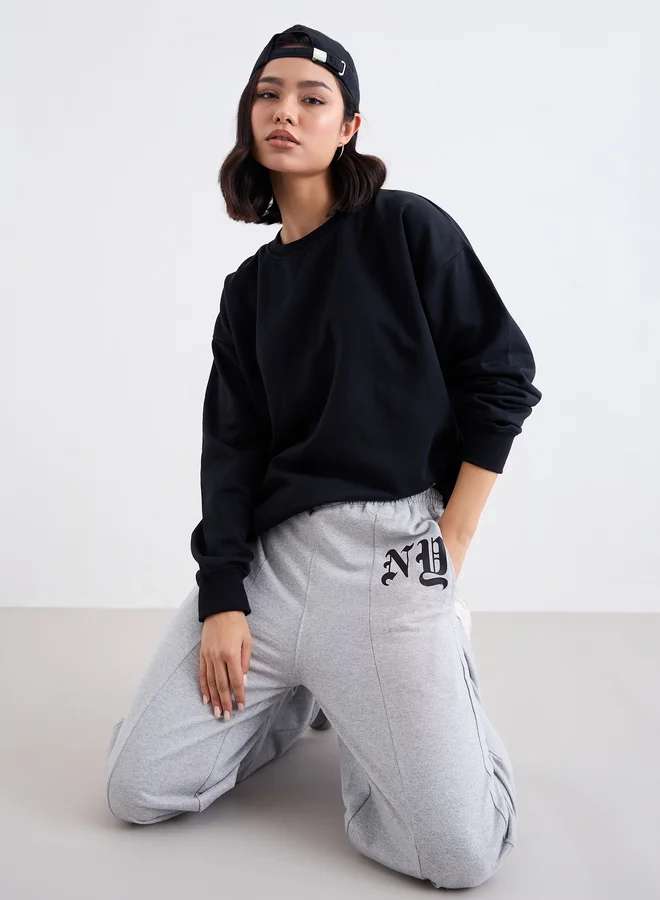 Styli Styli Longline Black Oversized Sweatshirt