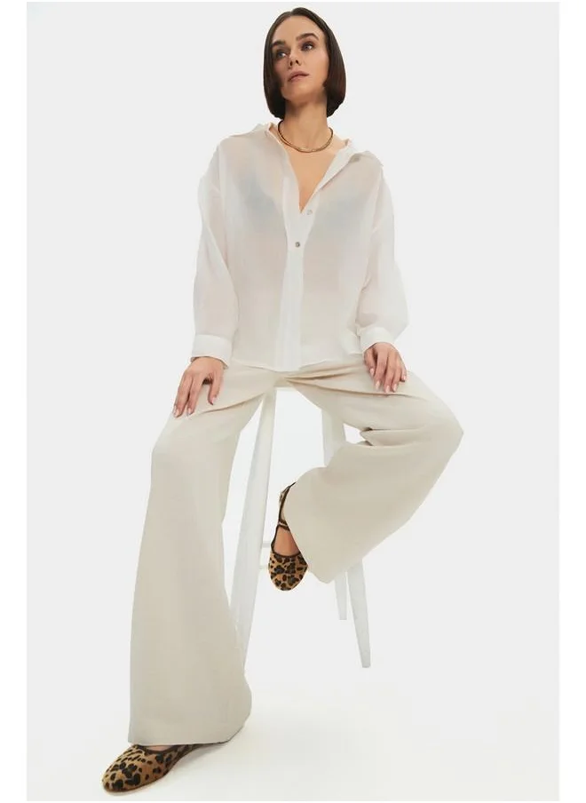جون June Katen Blend Elastic Waist Trouser Stone