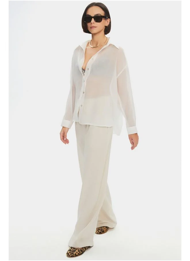 جون June Katen Blend Elastic Waist Trouser Stone