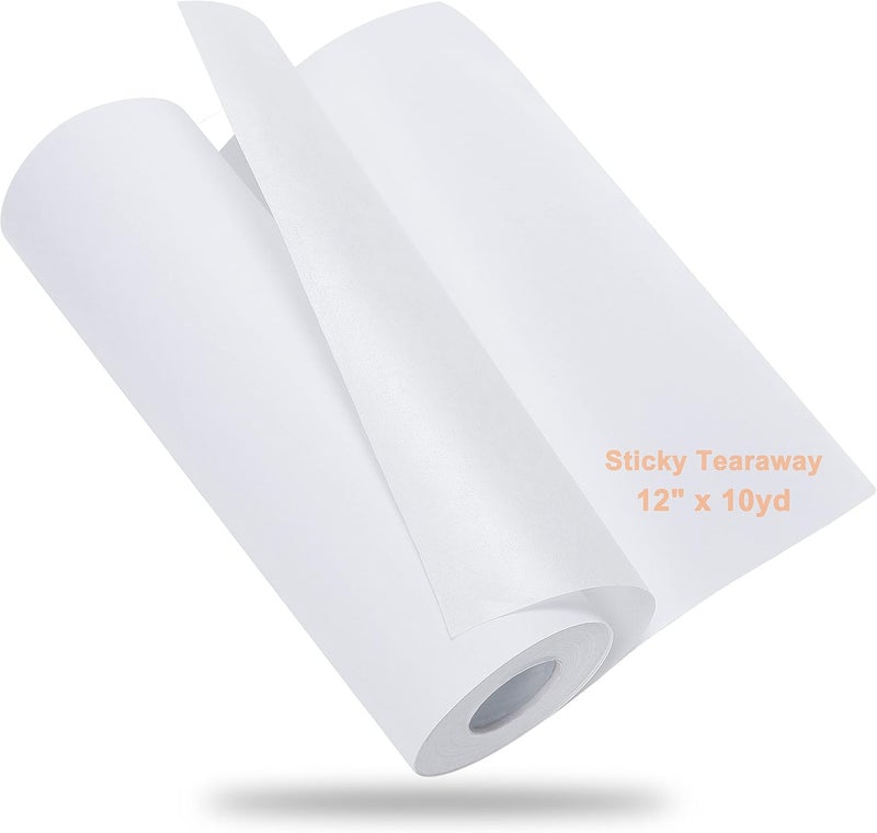 New brothread Sticky Self-Adhesive Tear Away Embroidery Stabilizer Backing 12" x 10 Yd roll - Medium Weight for Napped Fabric & Hoop Less Embroidery - Image 1