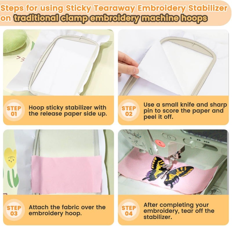 New brothread Sticky Self-Adhesive Tear Away Embroidery Stabilizer Backing 12" x 10 Yd roll - Medium Weight for Napped Fabric & Hoop Less Embroidery - Image 3