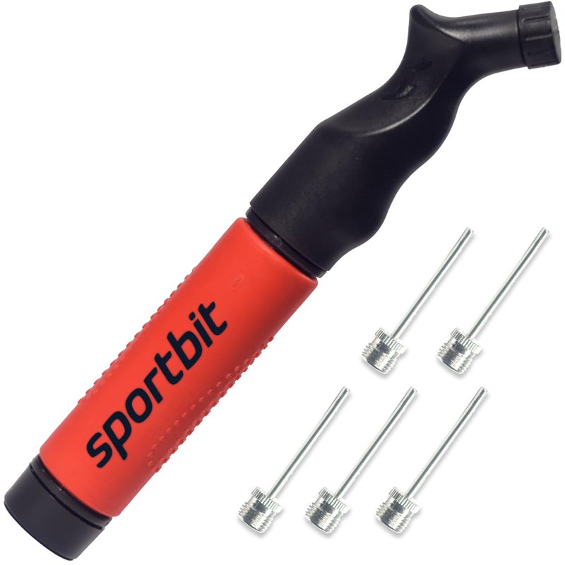 SPORTBIT Ball Pump for Sports Balls - Push & Pull Inflating System - Hand Pump for All Exercise Balls - Volleyball Pump, Basketball Inflator, Football & Soccer Ball Air Pump - Goes with 5 Needles Set - Image 1