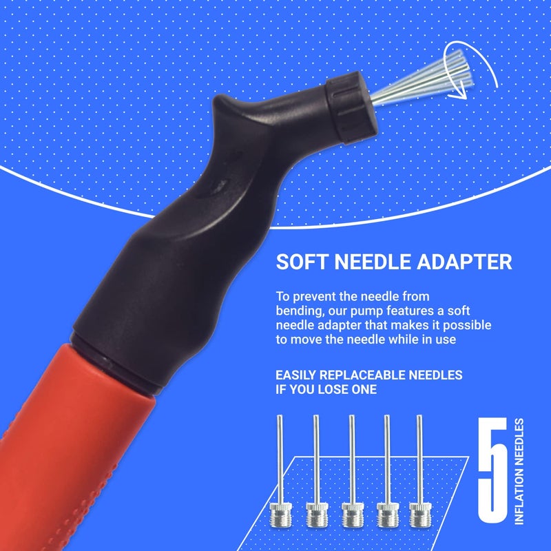 SPORTBIT Ball Pump for Sports Balls - Push & Pull Inflating System - Hand Pump for All Exercise Balls - Volleyball Pump, Basketball Inflator, Football & Soccer Ball Air Pump - Goes with 5 Needles Set - Image 2
