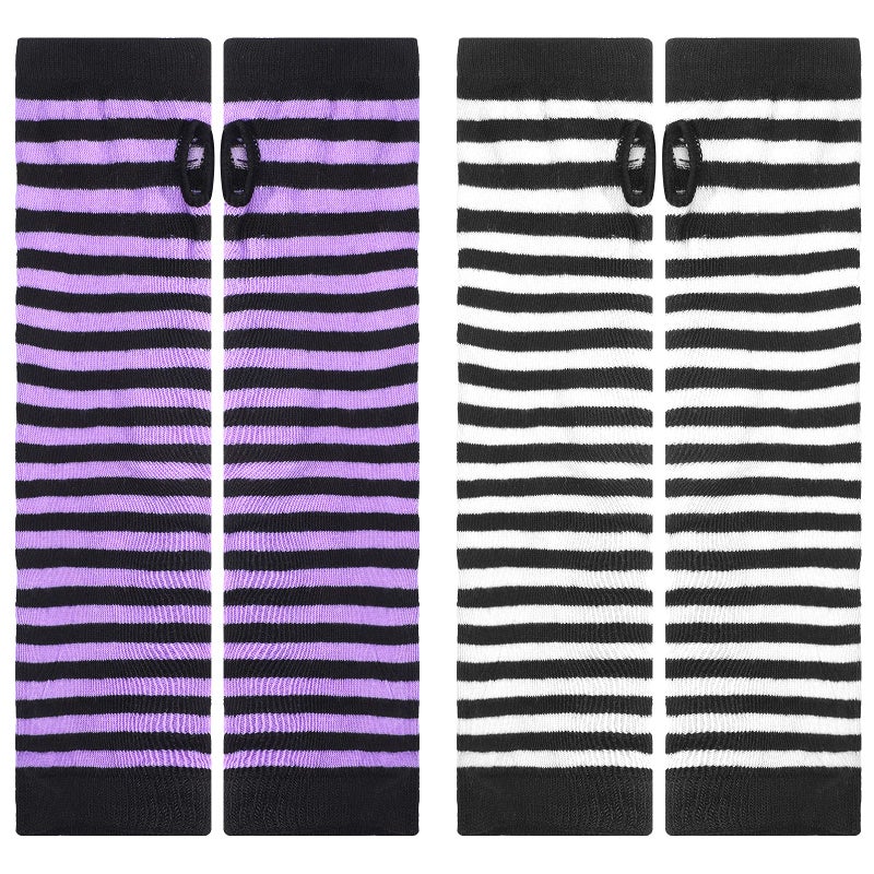 SATINIOR 6 Pairs Long Fingerless Gloves for Women Knit Thigh High Striped Arm Warmer Thumb Hole Stretchy Gloves(Bright Color) - Image 5