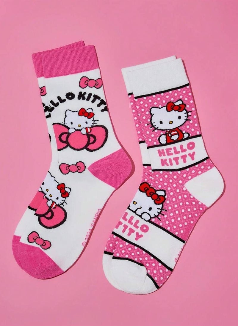 هالو كيتي طقم جوارب هالو كيتي بطول متوسط (زوجين) - Image 1