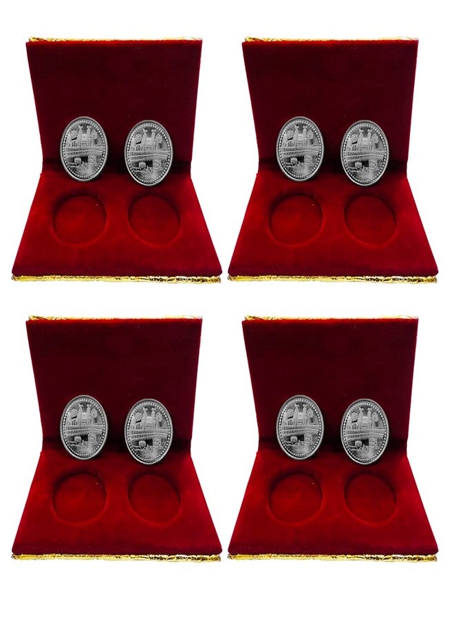 Nine10 German Silver/Silver Plated Coins of Kaba Macca Madina Allah Islamic 10 Grams with Velvet Gift case for Ramazaan Eid Mubarak Gift for Friends and Relatives.(Pack of 4 Pair)