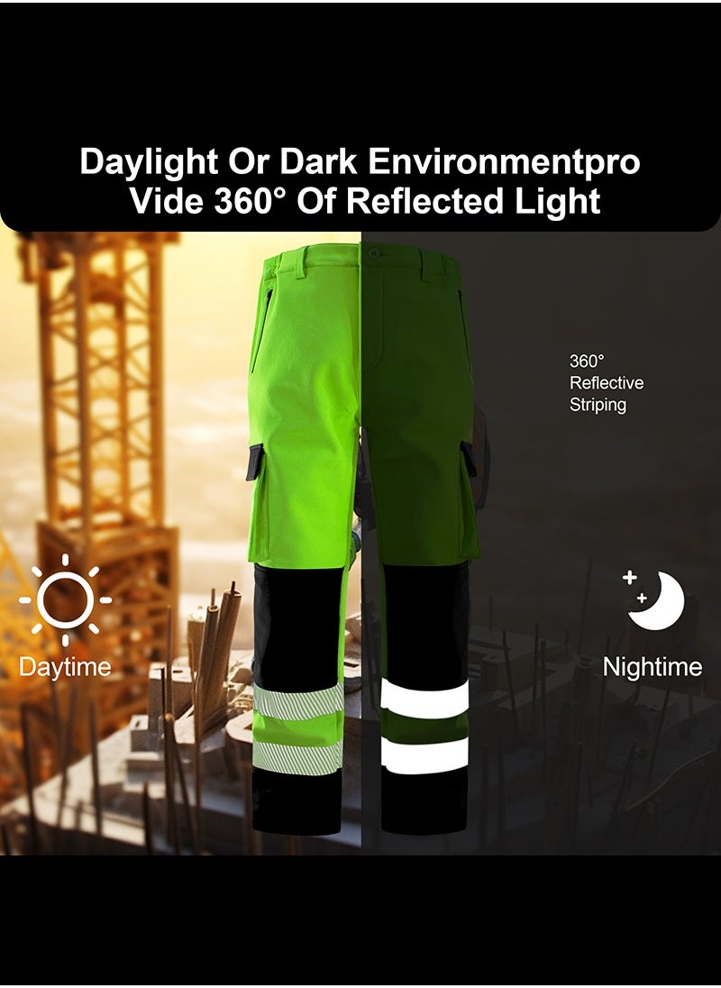 Zuolaya - High Vis Work Pants Unisex Multiple Pockets Reflective Safety Pant for Safety Work & Outdoor Activities Workwear Green/Black XL - Image 1