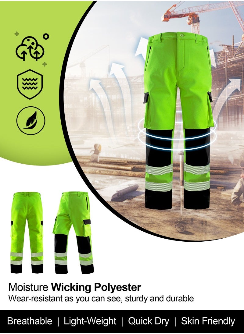 Zuolaya - High Vis Work Pants Unisex Multiple Pockets Reflective Safety Pant for Safety Work & Outdoor Activities Workwear Green/Black XL - Image 1