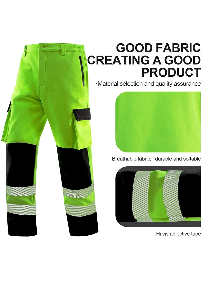Zuolaya - High Vis Work Pants Unisex Multiple Pockets Reflective Safety Pant for Safety Work & Outdoor Activities Workwear Green/Black XL - Image 1
