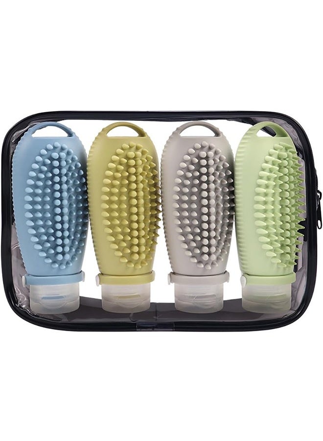 JCB CHIC 4 عبوات سفر محمولة لمستلزمات النظافة الشخصية، عبوات مستلزمات النظافة الشخصية المعتمدة للحمل على متن الطائرة بسعة 100 مل، أنابيب سيليكون قابلة للضغط ومقاومة للتسرب، إكسسوارات سفر قابلة لإعادة التعبئة لشامبو وسائل الاستحمام - Image 1