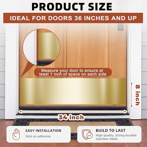 Profasion 2 Pack 8" x 34" Self Adhesive Door Kick Plate for Bottom of Door, Stainless Steel Front Door Kick Plates, Kickplates for 36" Door Interior and Exterior (Gold) - Image 2