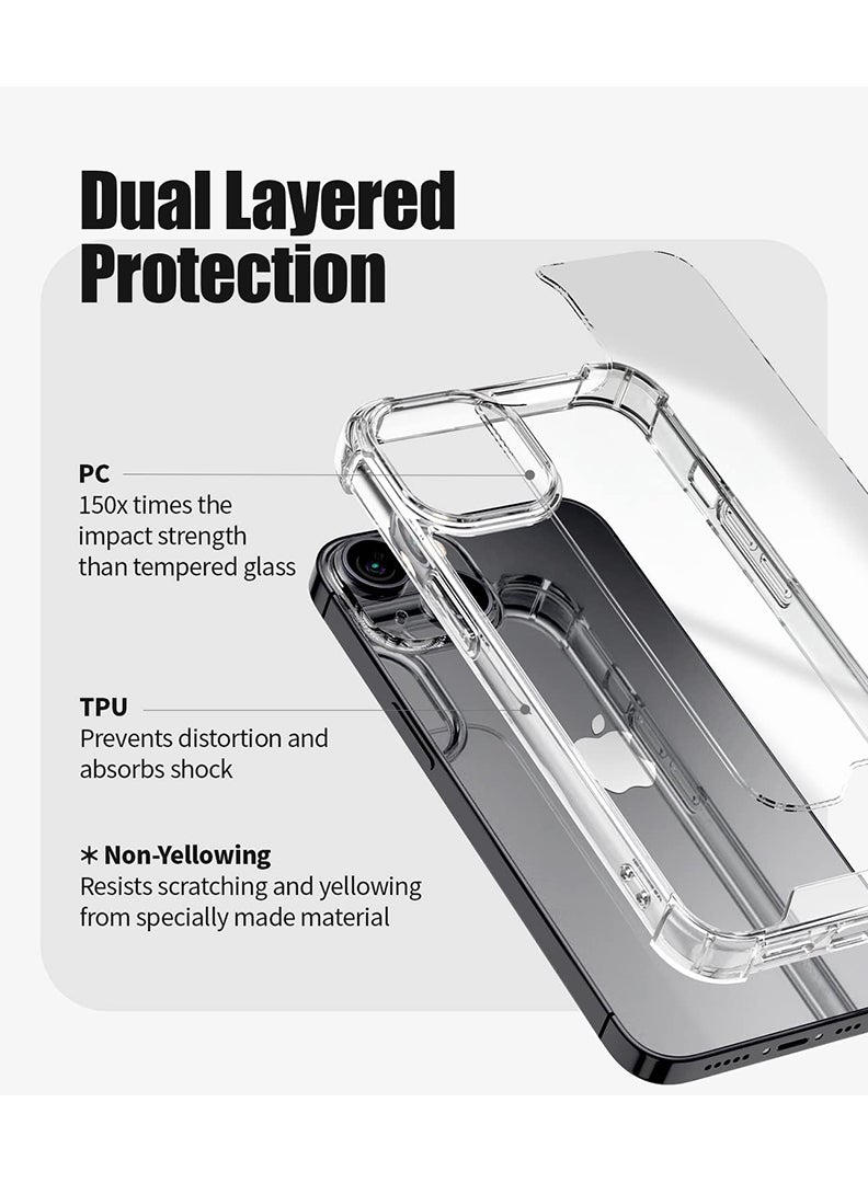 Case Up Apple iPhone 14 Clear Case, Shock-Absorption Hard PC Back Cell Phone Cover with Reinforced Corners, Soft Edges TPU Crystal Clear Protective Bumper Case - Image 3