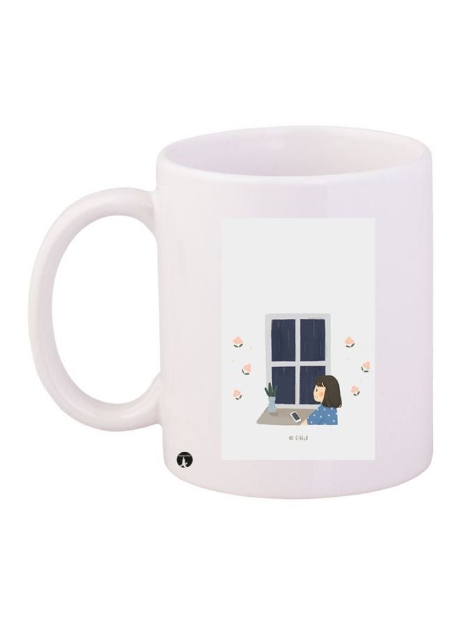 RYN Window Printed Coffee Mug White/Blue/Brown 11ounce