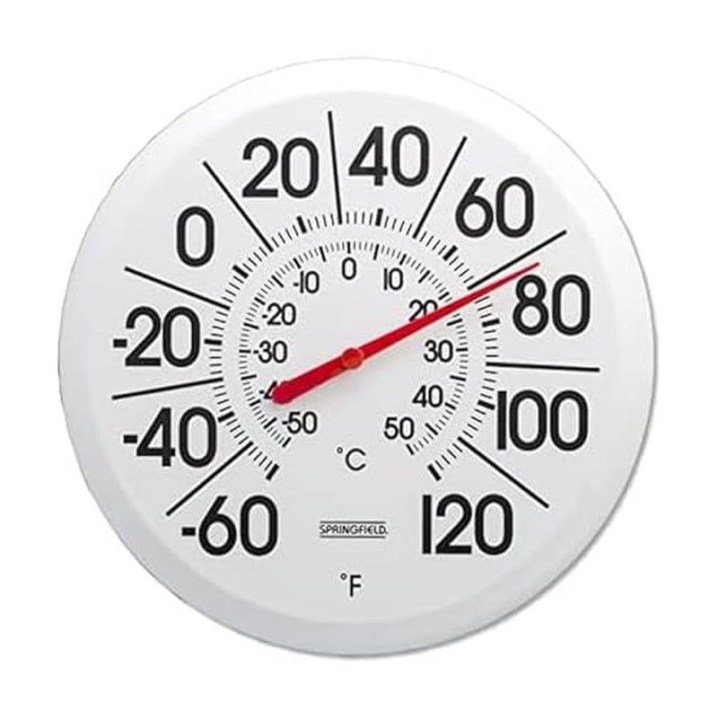 Springfield Indoor Outdoor Big and Bold Thermometer with Mounting Bracket, Easy to Read Numbers for Patio, Pool, and Indoor Areas, 13.25-Inch, White - Image 1