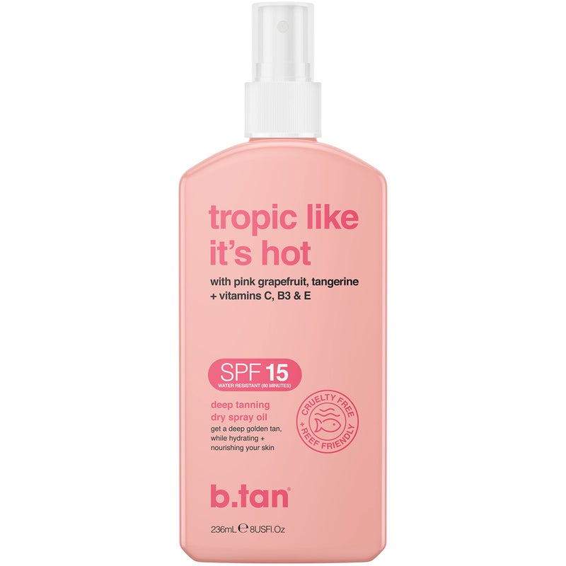b tan b.tan SPF 15 Deep Tanning Oil Dry Spray | Tropic Like It's Hot - Best, Best Outdoor Bronzing Mist, Moisturizing Grapefruit, Tangerine, Vitamins C, B3, & A, Austrailian Brand, 8 Fl Oz - Image 1
