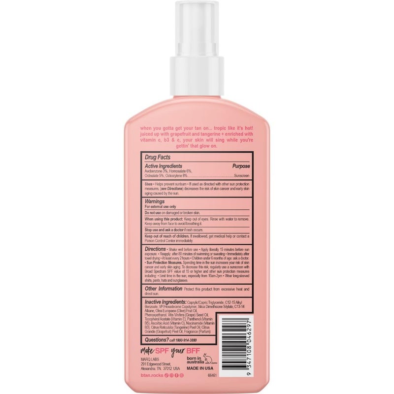 b tan b.tan SPF 15 Deep Tanning Oil Dry Spray | Tropic Like It's Hot - Best, Best Outdoor Bronzing Mist, Moisturizing Grapefruit, Tangerine, Vitamins C, B3, & A, Austrailian Brand, 8 Fl Oz - Image 2