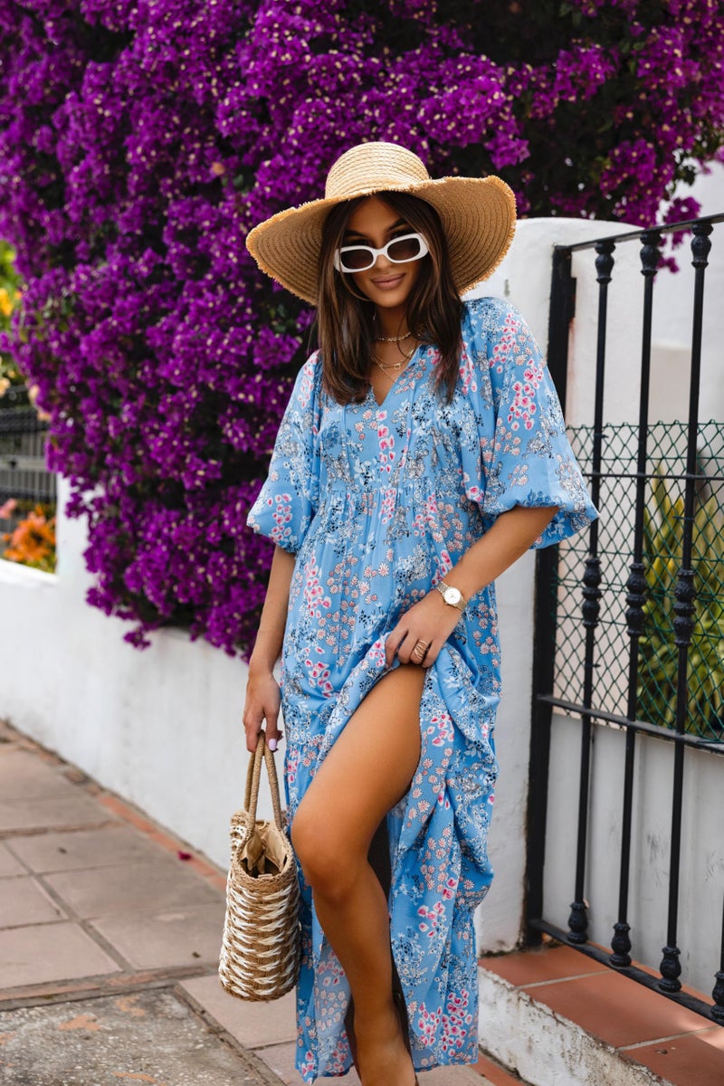 miduo Womens Maxi Dress Fashion V Neck Summer Short Sleeve Floral Bohemian Boho Beach Long Dresses Garden Dresses S - Image 4