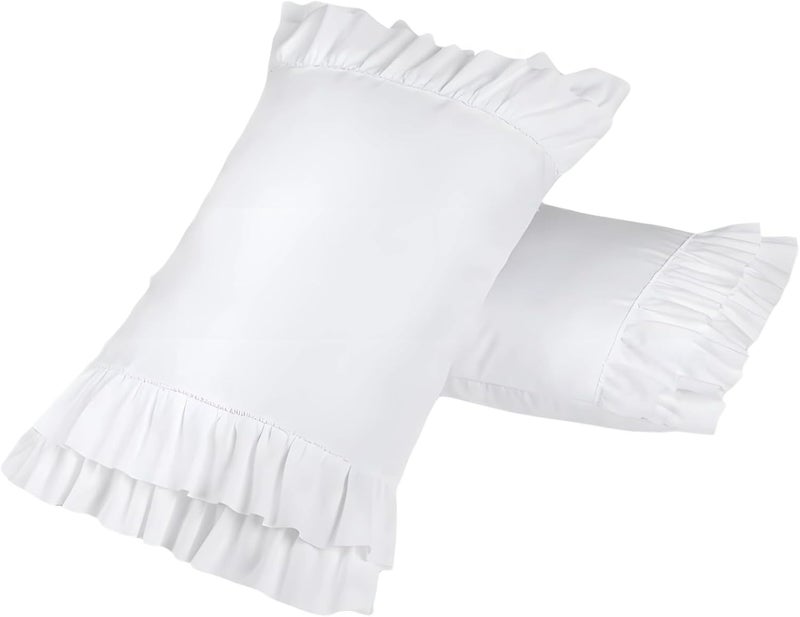 2-Piece Farmhouse Pillow Shams, White Ruffle Pillowcases, 20 X 30 in, Polyester, with Split Flap Closure - Image 1