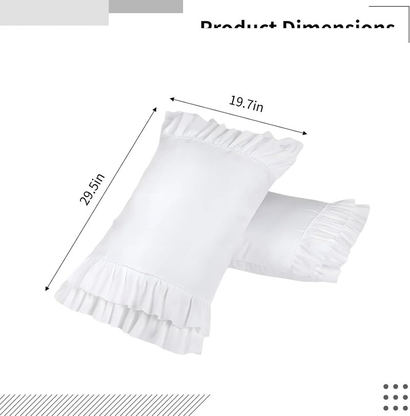 2-Piece Farmhouse Pillow Shams, White Ruffle Pillowcases, 20 X 30 in, Polyester, with Split Flap Closure - Image 3