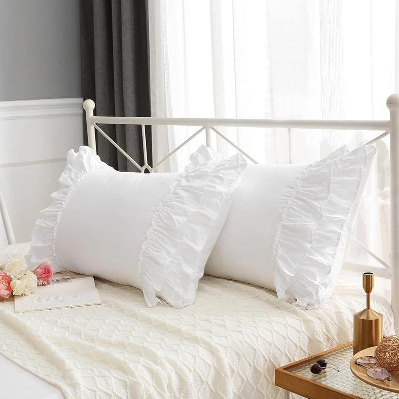 2-Piece Farmhouse Pillow Shams, White Ruffle Pillowcases, 20 X 30 in, Polyester, with Split Flap Closure - Image 5
