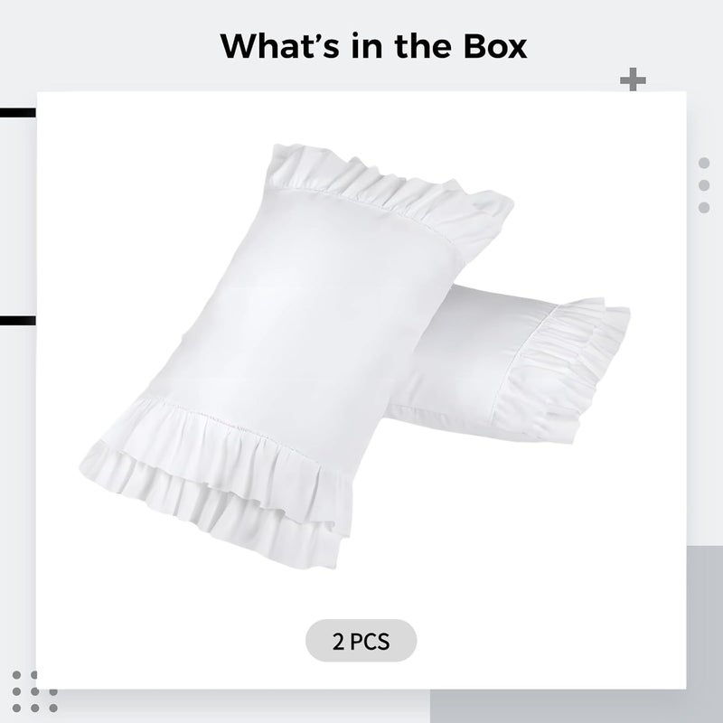 2-Piece Farmhouse Pillow Shams, White Ruffle Pillowcases, 20 X 30 in, Polyester, with Split Flap Closure - Image 2