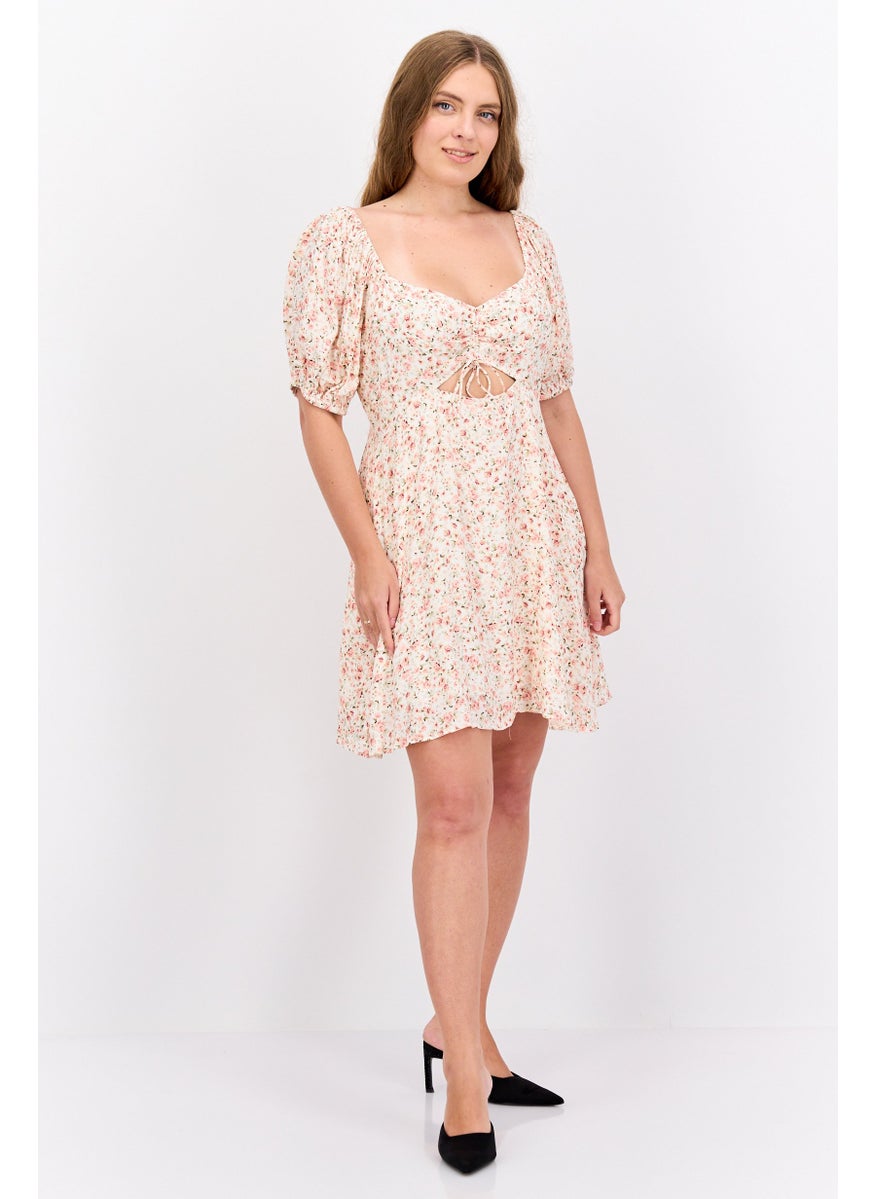 forever new Women Petite Floral Print Mini Dress, Pink/White Combo  - Image 4