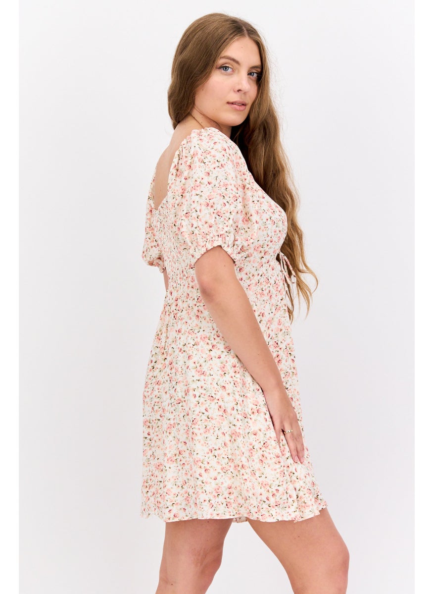 forever new Women Petite Floral Print Mini Dress, Pink/White Combo  - Image 2