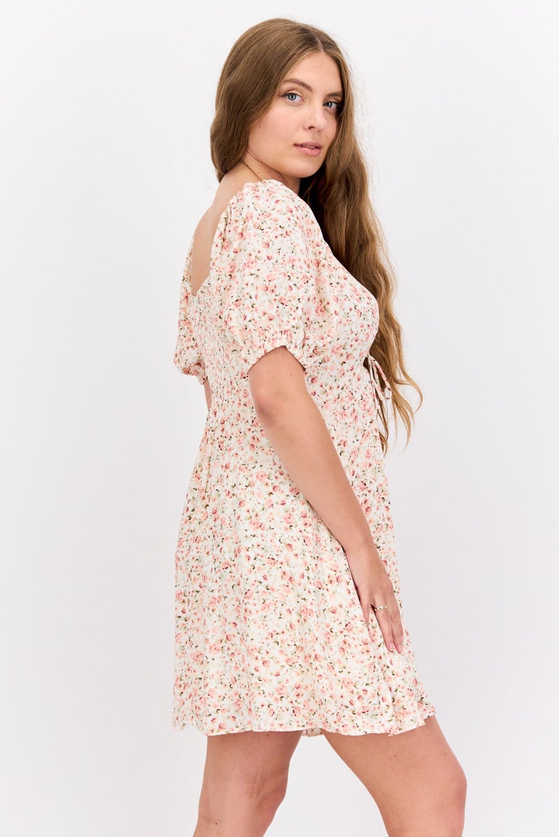 forever new فستان ميني مزخرف بالورود للنساء، تركيبة وردية/بيضاء - Image 2