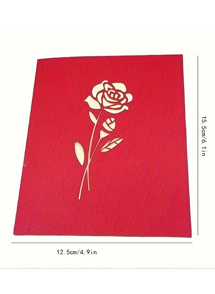 مجموعة بطاقات معايدة ثلاثية الأبعاد على شكل وردة حمراء - بطاقات أنيقة لأعياد الميلاد/الذكرى السنوية/عيد الحب مع مظاريف بيضاء - مثالية له ولها وللأطفال - هدية لعيد الأم/الزفاف/بطاقات شكر - Image 5